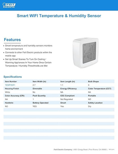 Feit Electric Smart Indoor WiFi Temperature and Humidity Sensor - Image 2