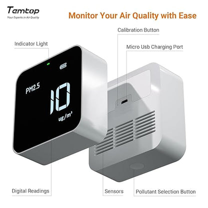 Temtop M10 Air Quality Monitor Indoor Air Quality Tester AQI PM2.5 VOCs - Image 4
