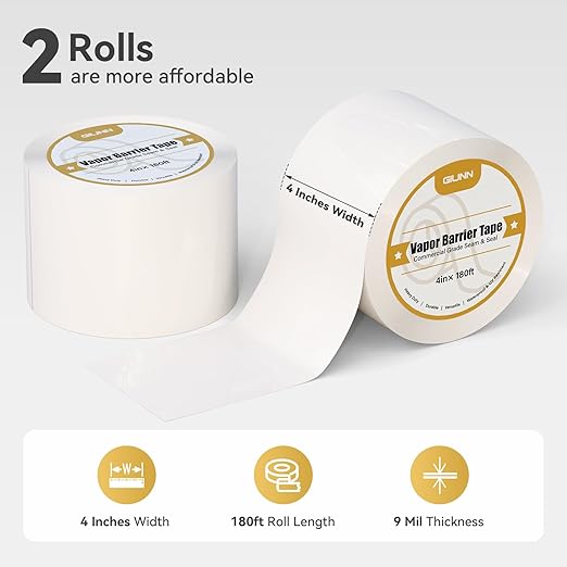 Vapor Barrier Tape 2 Rolls, 9 mil White polyethylene Tape, Moisture Sealing and - Image 2