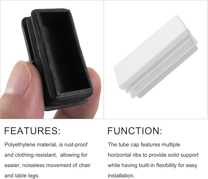 METALLIXITY Rectangle End Caps 4Pcs, Plastic Rectangle Tube Inserts Threaded - Image 4