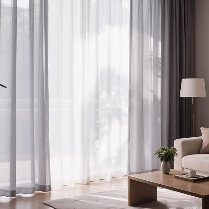 Dreaming Casa Grey Sheer Curtains 204 Inches Long, Rod Pocket & Back Tab Light - Image 9