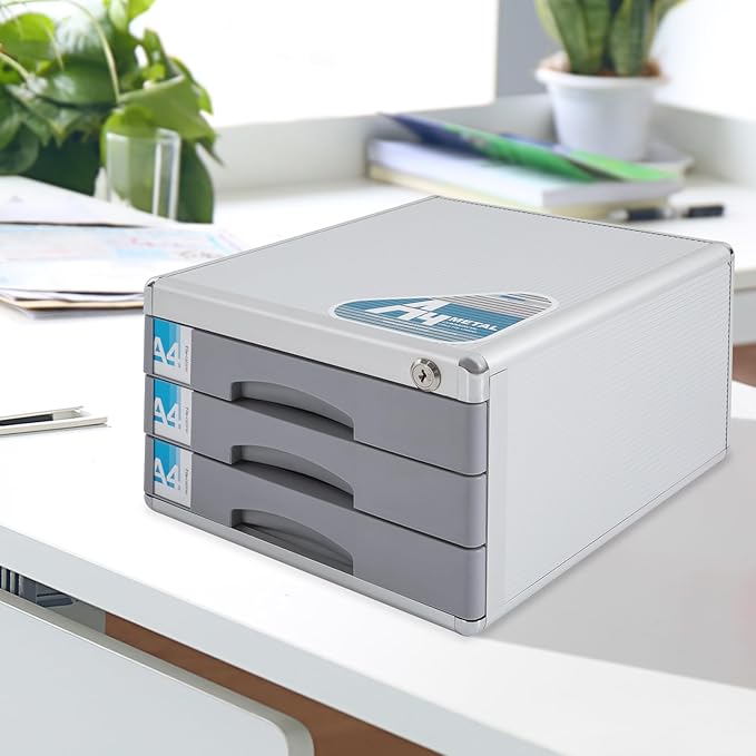 3 Tier Desktop Drawer Organizer, 3 Drawers Aluminum Alloy File Organizer - Image 7