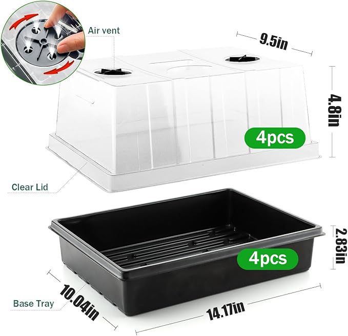 4-Pack Seed Starter Trays with 5'' Tall Humidity Domes – Reusable Plant - Image 3