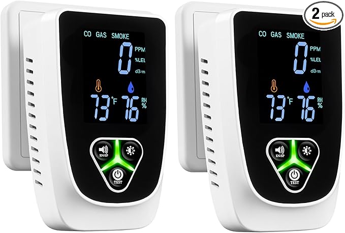 2 Pack 5-in-1 Carbon Monoxide Detectors Plug in, Natural Gas Leak Detector& by zealme