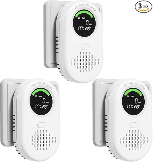 3 Pack Carbon Monoxide Detectors Plug in, Voice Broadcast 4-in-1 Portable by zealme