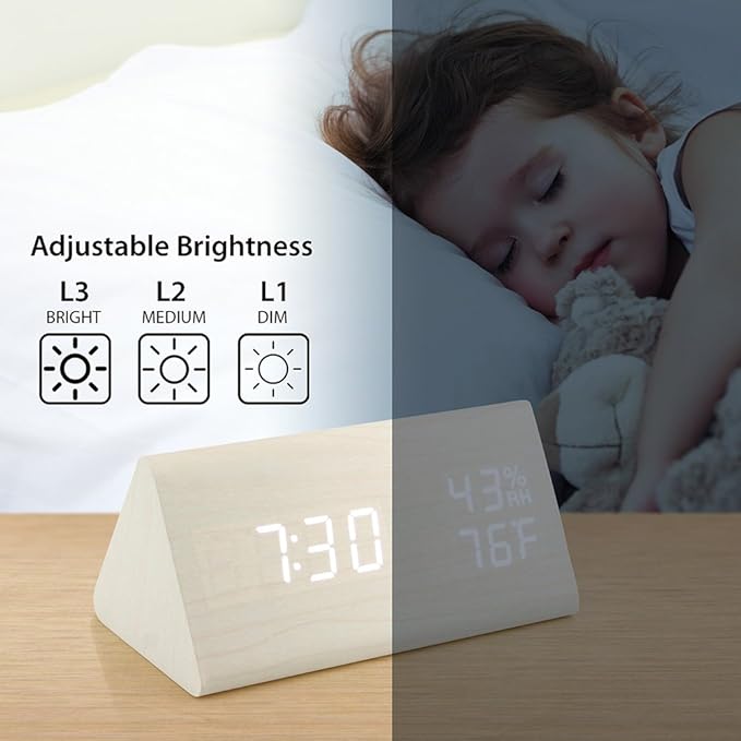 OCT17 Wooden Alarm Clock, Wood Alarm Clock Smart LED Digital Clock - Image 6