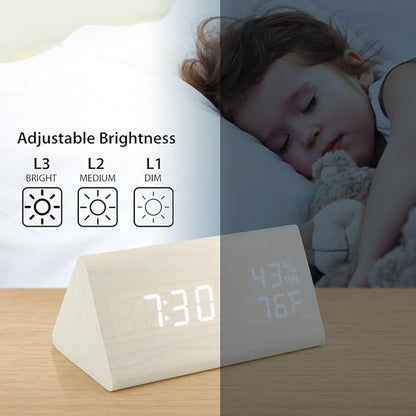 OCT17 Wooden Alarm Clock, Wood Alarm Clock Smart LED Digital Clock - Image 6