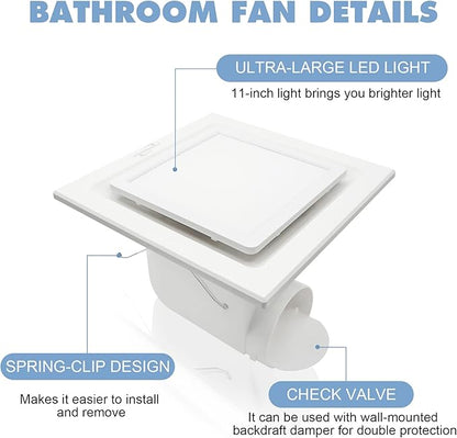 Bathroom Exhaust Fan with Light, Bathroom Fan with 6000K Square LED Combo - Image 4