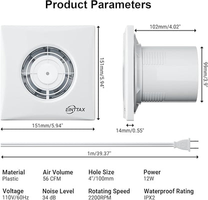 4 Inch Wall Mount Bathroom Exhaust Fan, Plug in Wall Exhaust Fan, 56 CFM Quiet - Image 2
