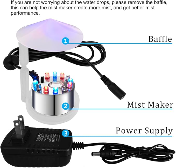 PULACO Mist Maker, 12 LED Mister Fogger Water Fountain Pond Fog Machine - Image 3