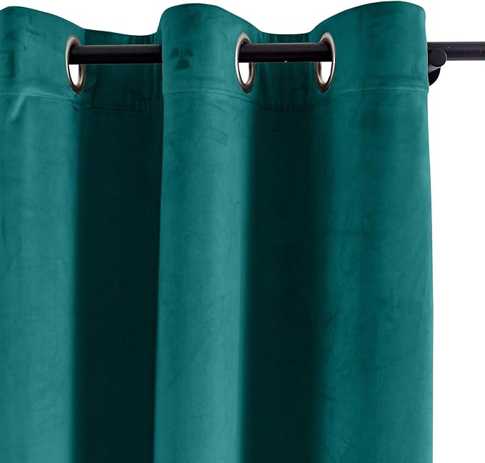 ChadMade Blackout Lined Premium Velvet Curtain Everlade Teal 84Wx84L Inch - Image 2