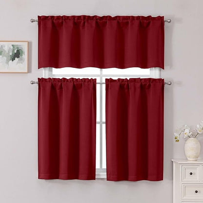 Chyhomenyc Short Red Curtains 24 Inch Length, Small Kitchen Curtain Rod Pocket - Image 2