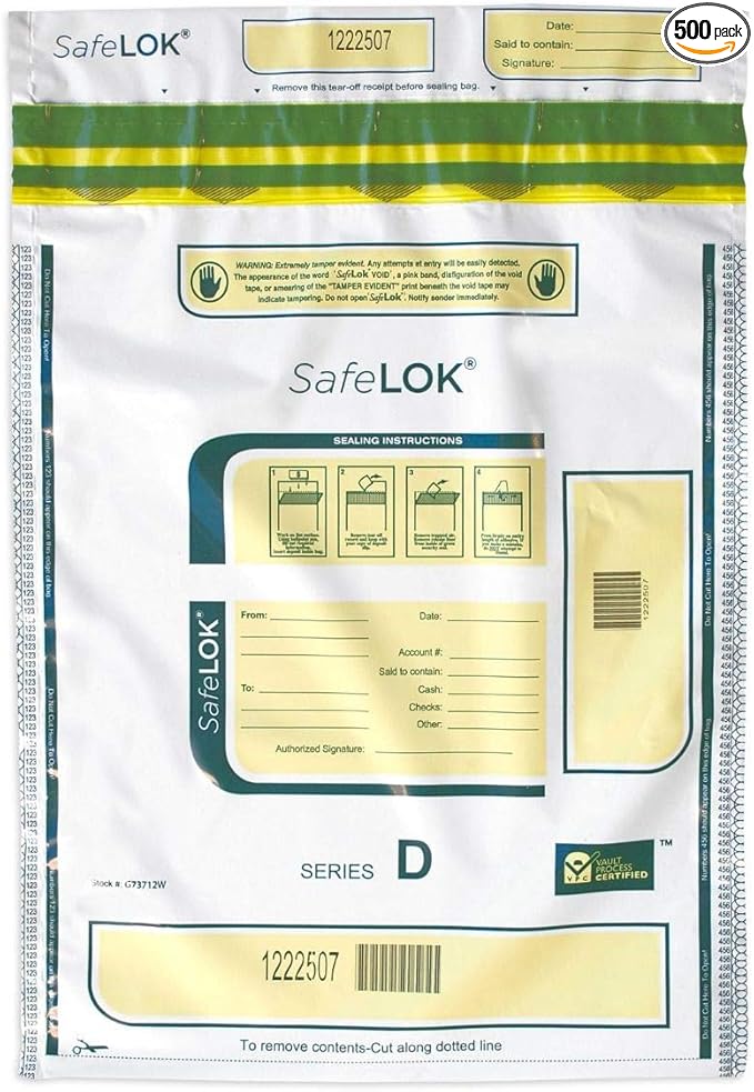 ControlTek SafeLok 12" x 16", 500 Bags, Tamper-Evident Deposit Bags, Cash by ControlTek