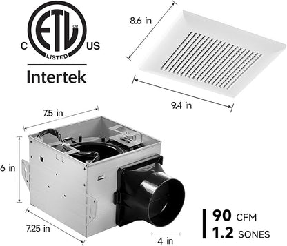 Tech Drive Bathroom Exhaust Fan 90 CFM, 1.2 Sone, 4-Inch Duct, No Attic Access - Image 2