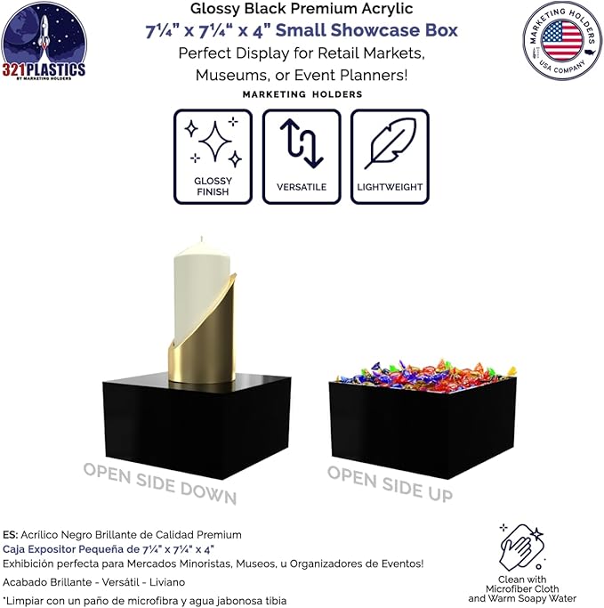 6 Pack Black Acrylic Display Box Versatile 5 Sided Pedestal Merchandise Storage - Image 2