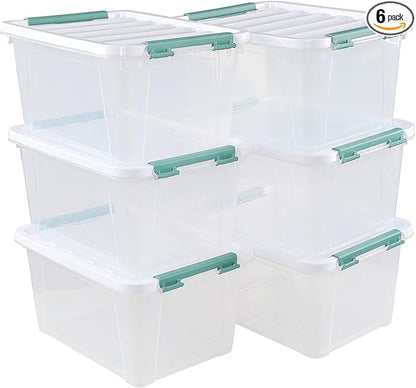6 Pack 20 L Clear Storage Latch Box, Plastic Storage Bins by Xowine