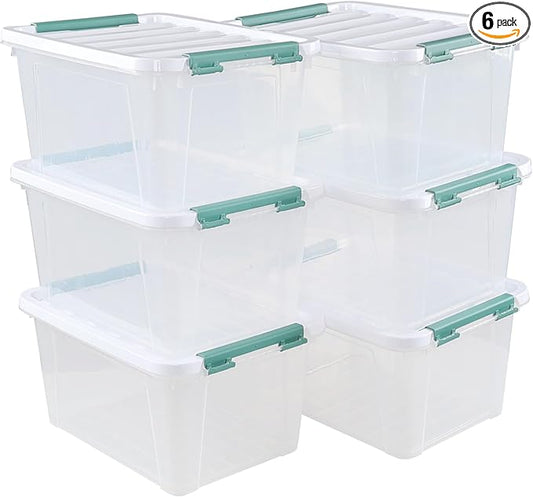 6 Pack 20 L Clear Storage Latch Box, Plastic Storage Bins by Xowine