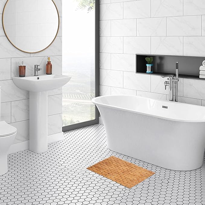 Bamboo Bath Mat Bathroom Rugs Floor Wood Shower Bathtub Waterproof Non Slip - Image 2