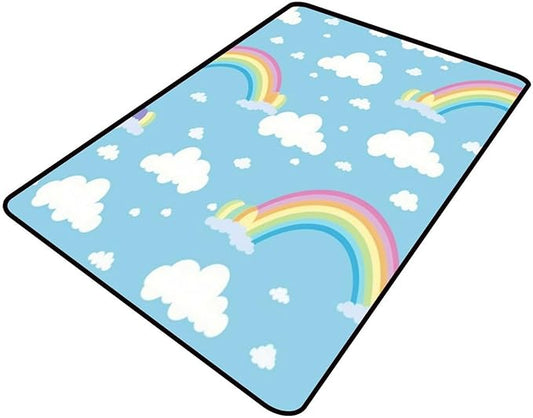 Area Rug, Rainbow and Cloud Pattern Printing Reversible Area Rugs Fade Resistant by Snarena