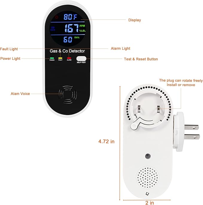 Koabbit Explosive-Gas & Carbon-Monoxide-Detectors, Plug in Carbon Monoxide Alarm - Image 2