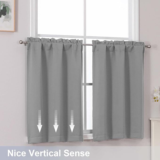 Chyhomenyc Silver Grey Short Blackout Curtains 30 Inch Length, Small Kitchen - Image 6
