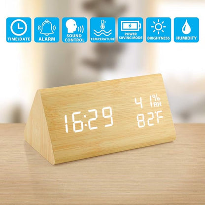 OCT17 Wooden Alarm Clock, Wood Alarm Clock Smart LED Digital Clock - Image 3