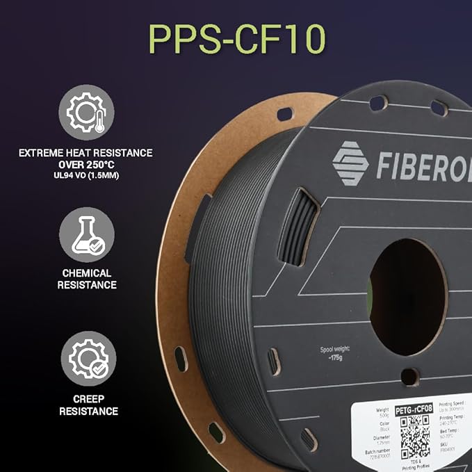 Polymaker Fiberon PPS-CF10 Filament Black 1.75mm 0.5kg, Extreme Heat Resistance - Image 6