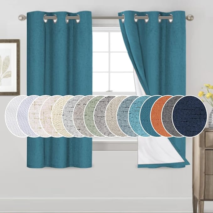PrinceDeco 100% Blackout Curtains 64 inch Long 2 Panels Set Linen Blackout by PrinceDeco