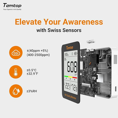 Temtop CO2 Monitor Indoor air Quality Monitor Portable CO2 Meter, Temperature - Image 3