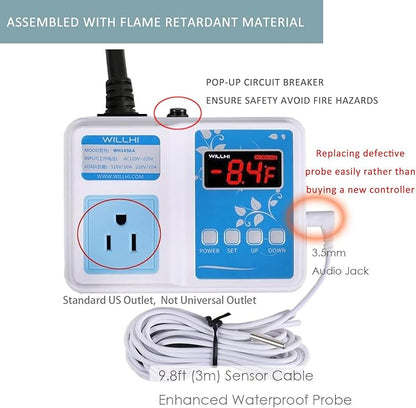 WH1436A 10A Temperature Controller 110V Digital Thermostat Switch Sous Vide - Image 4