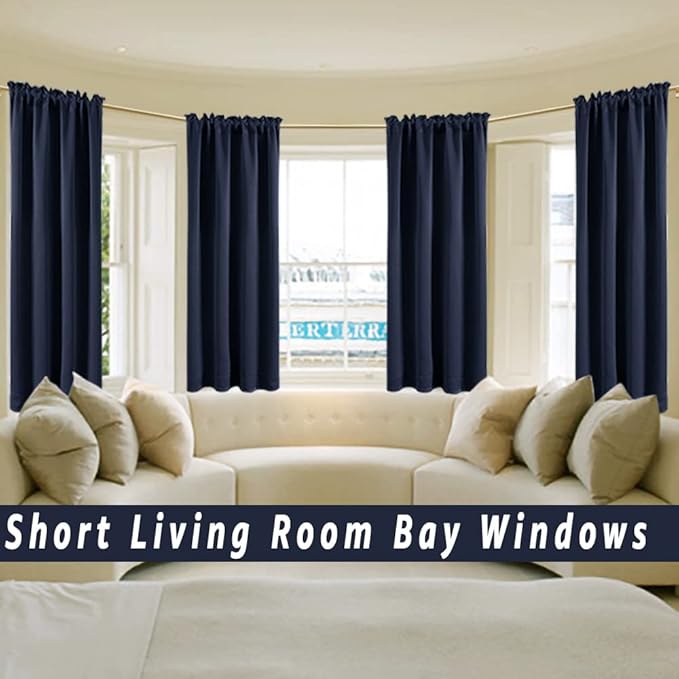 Navy Blue Curtains 2 Panels for Boys Bedroom, Short Dark Room Darkening 42 Inch - Image 4
