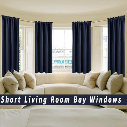 Navy Blue Curtains 2 Panels for Boys Bedroom, Short Dark Room Darkening 42 Inch - Image 4