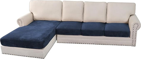 H.VERSAILTEX Velvet Stretch Sectional Couch Covers 4 Pieces Sofa Seat Cushion by HVERSAILTEX