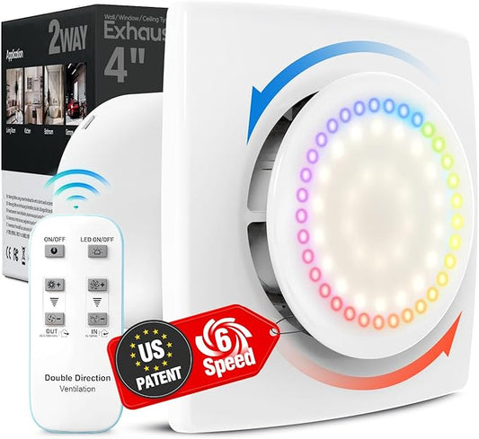 Bathroom Exhaust Fan with Light, 10 RGB Lights 3000 RPM Upgraded 2 Way 6 Speed by ARSFAN