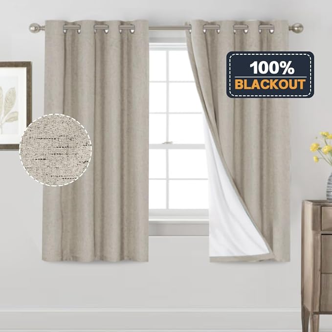 PrinceDeco 100% Black Out Curtains 63 Inch Length, Thermal Insulated Short - Image 6