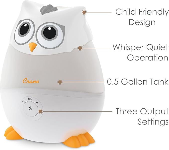 Crane Baby Mini Adorable Snow Owl Baby Humidifier, 0.5 Gal Cool Mist Humidifiers - Image 2
