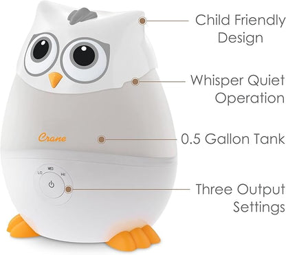 Crane Baby Mini Adorable Snow Owl Baby Humidifier, 0.5 Gal Cool Mist Humidifiers - Image 2