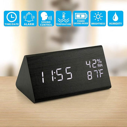 OCT17 Wooden Alarm Clock, Smart LED Digital Clock - Image 2