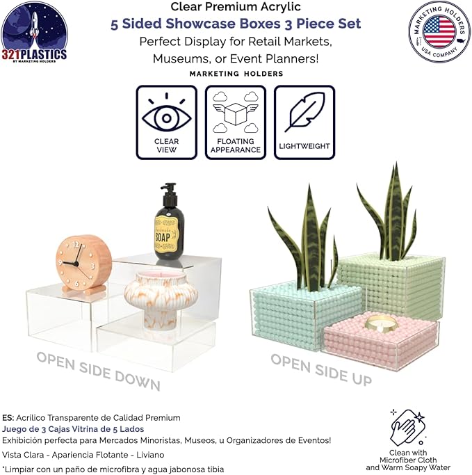 Marketing Holders 3 Piece Acrylic Display Riser Boxes Clear Retail Product - Image 3