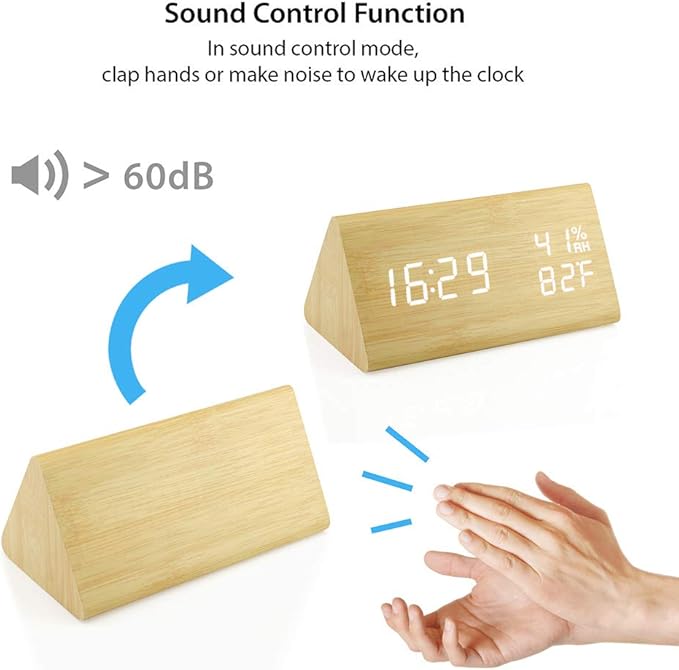 OCT17 Wooden Alarm Clock, Wood Alarm Clock Smart LED Digital Clock - Image 6