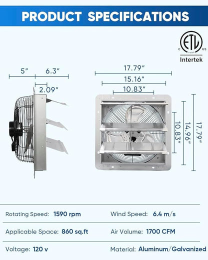 KEN BROWN 14 Inch Shutter Exhaust Fan, Gable Vent Fan, Wall Mount Ventilation - Image 2
