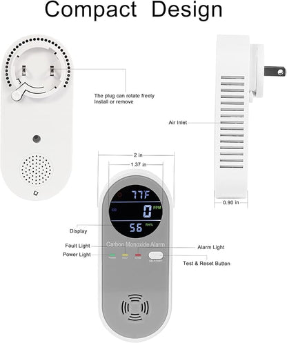3 Packs Carbon Monoxide Detector Plug in, Carbon Monoxide Alarm, Real-time - Image 2