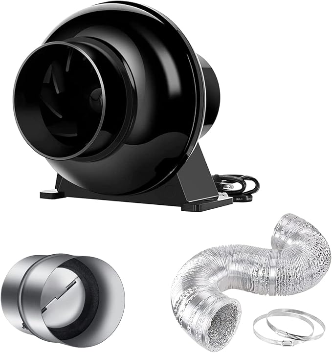 iPower 4 Inch 195 CFM Inline Duct Ventilation Exhaust Fan, 8 Feet Ducting and by iPower