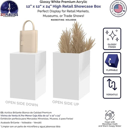 Marketing Holders Acrylic Display Riser Box White Acrylic Pillar 12" x 12” x - Image 2