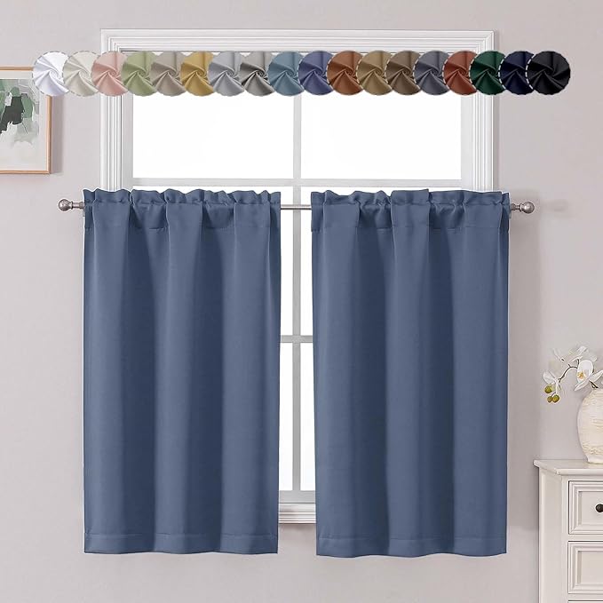 Chyhomenyc Denim Blue Short Blackout Curtains 45 Inch Length, Small Kitchen by Chyhomenyc