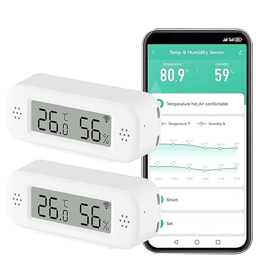 Smart Digital Thermometer Hygrometer, WiFi Indoor Temperature & Humidity Sensor by QXMH