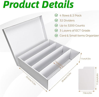 Calenzana 3200-Count Trading Cardboard Card Storage Boxes 2 Pack, 4 Row White - Image 2