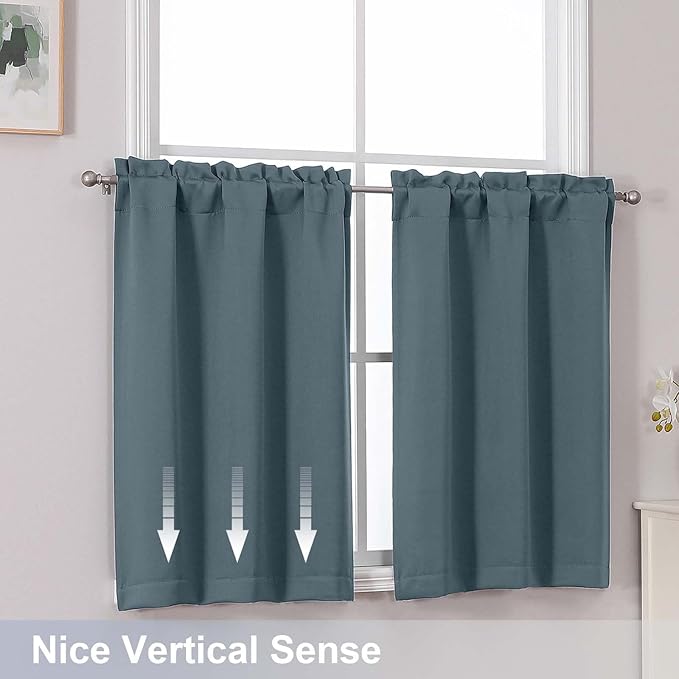 Chyhomenyc Stone Blue Short Blackout Curtains 30 Inch Length, Small Kitchen - Image 6