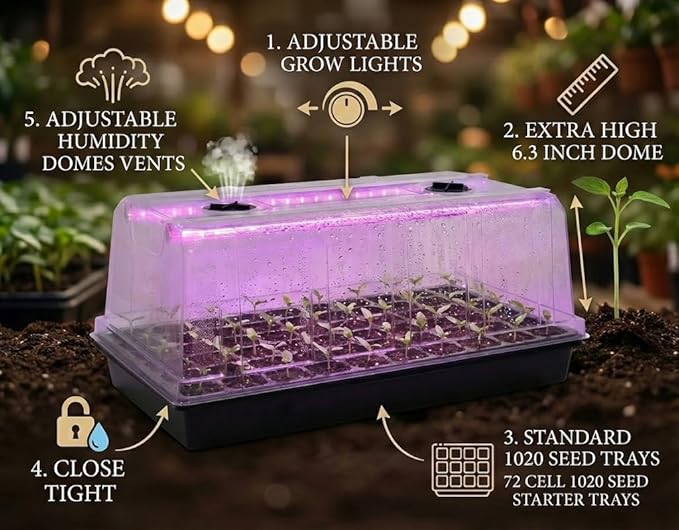 1020 Trays with Grow Light and 6.3" Humidity Dome - Image 3