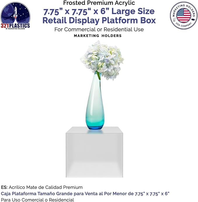 Frosted Acrylic Display Box Versatile 5 Sided Pedestal No Lid 7.75" x 7.75" x - Image 4